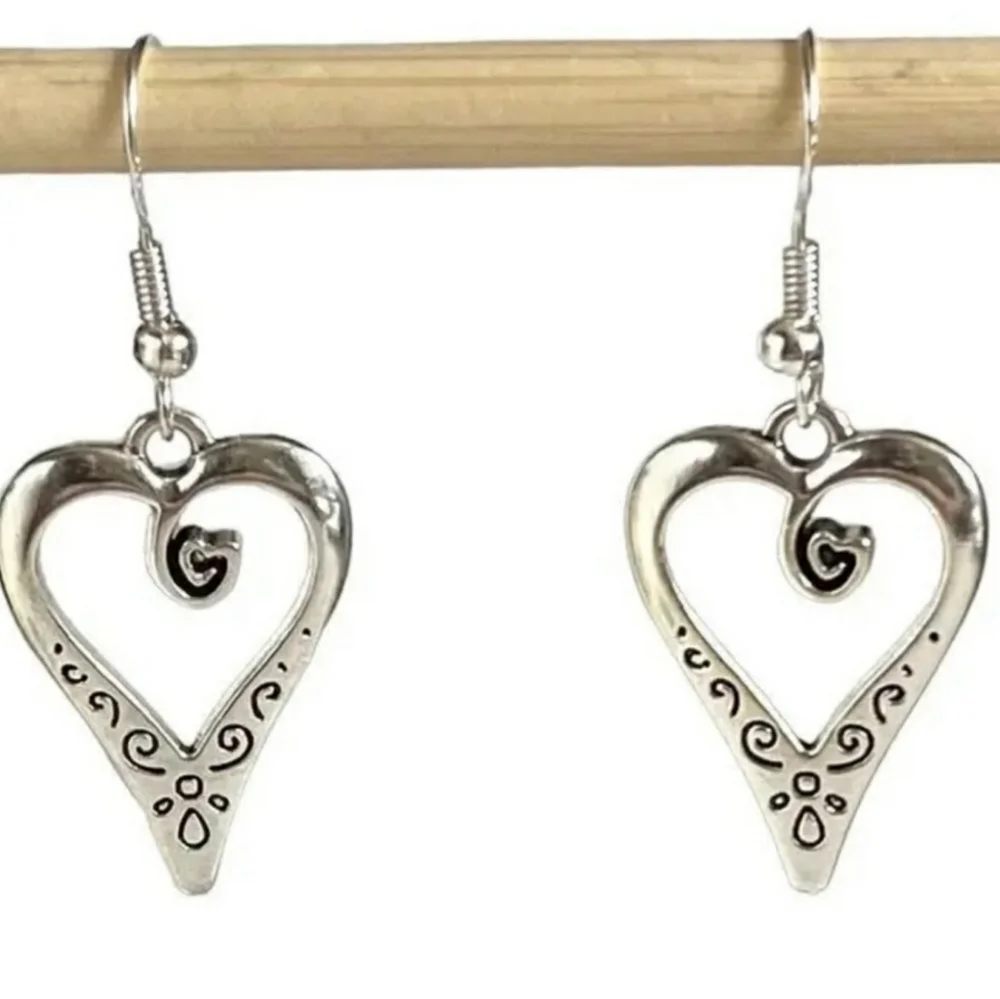 Hollow Heart Silver Earrings